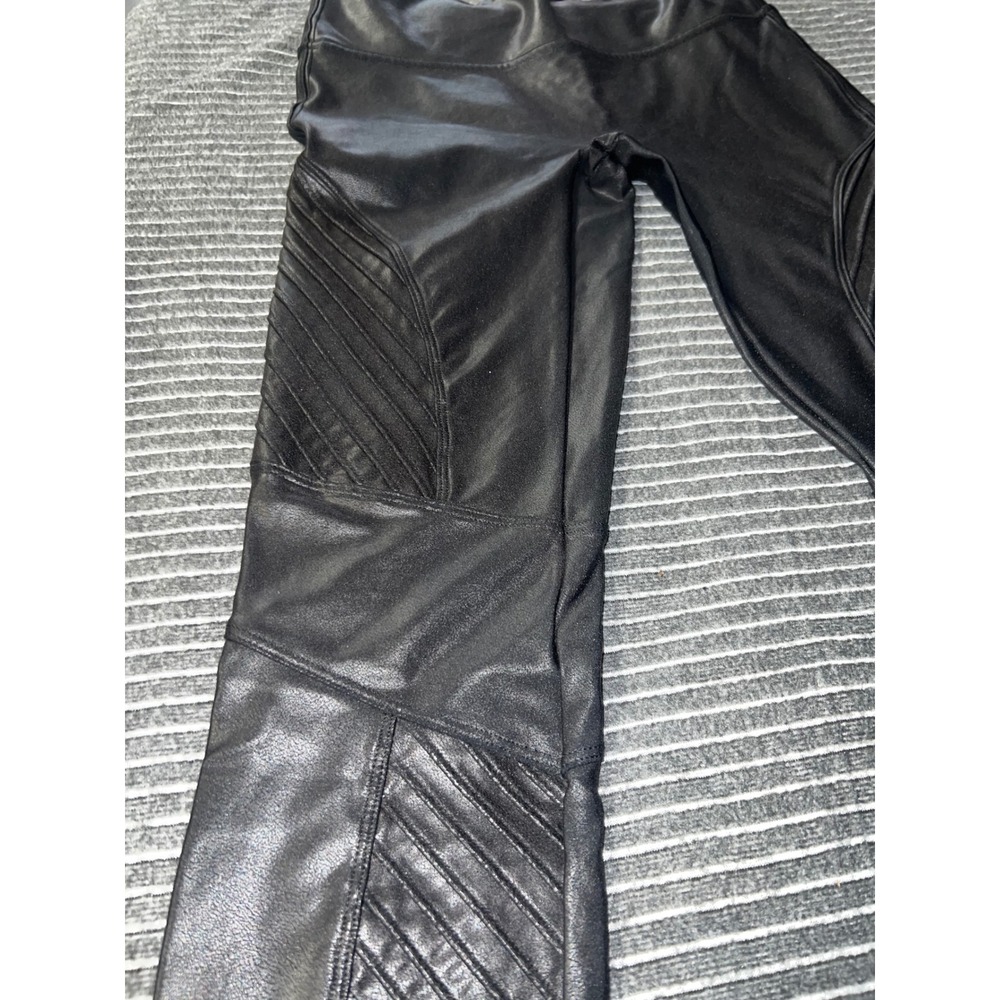 Spanx Faux Leather Moto Leggings Very Black High Rise Petite Medium M/M - Picture 3 of 15